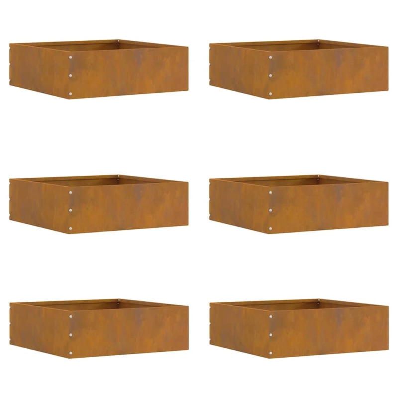 vidaXL Zāliena Apmale 6 pcs Rūsa 40 x 40 x 13 cm Novecināts tērauds