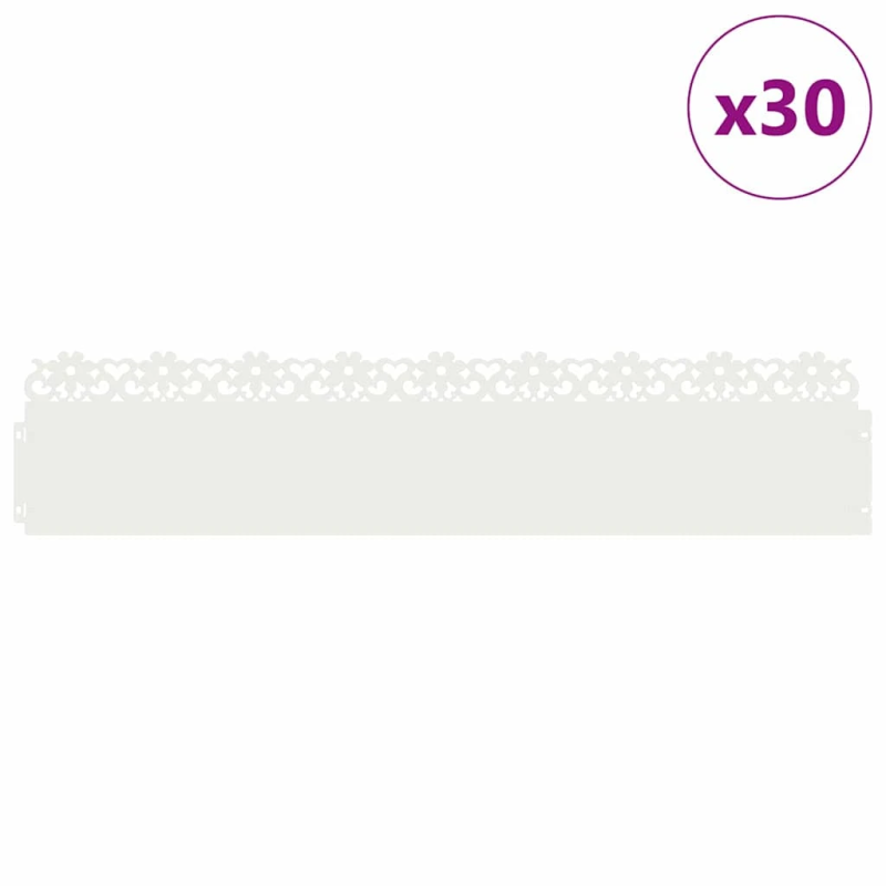 vidaXL Zāliena apmales 30 pcs Balts 103 x 0,05 x 22 cm Tērauds