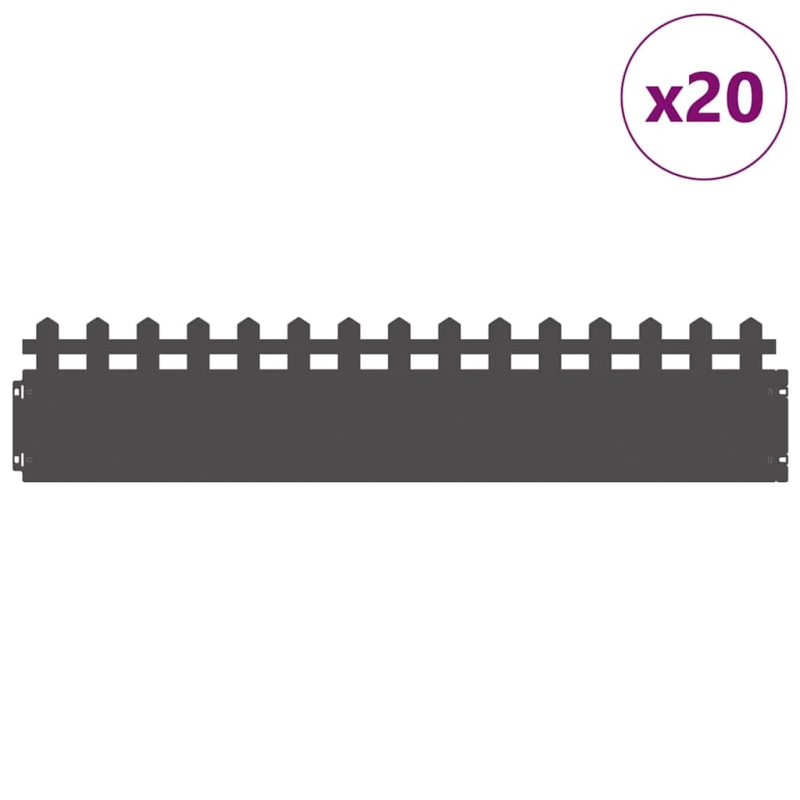 vidaXL Zāliena apmales 20 pcs Melna 103 x 0,05 x 22 cm Tērauds