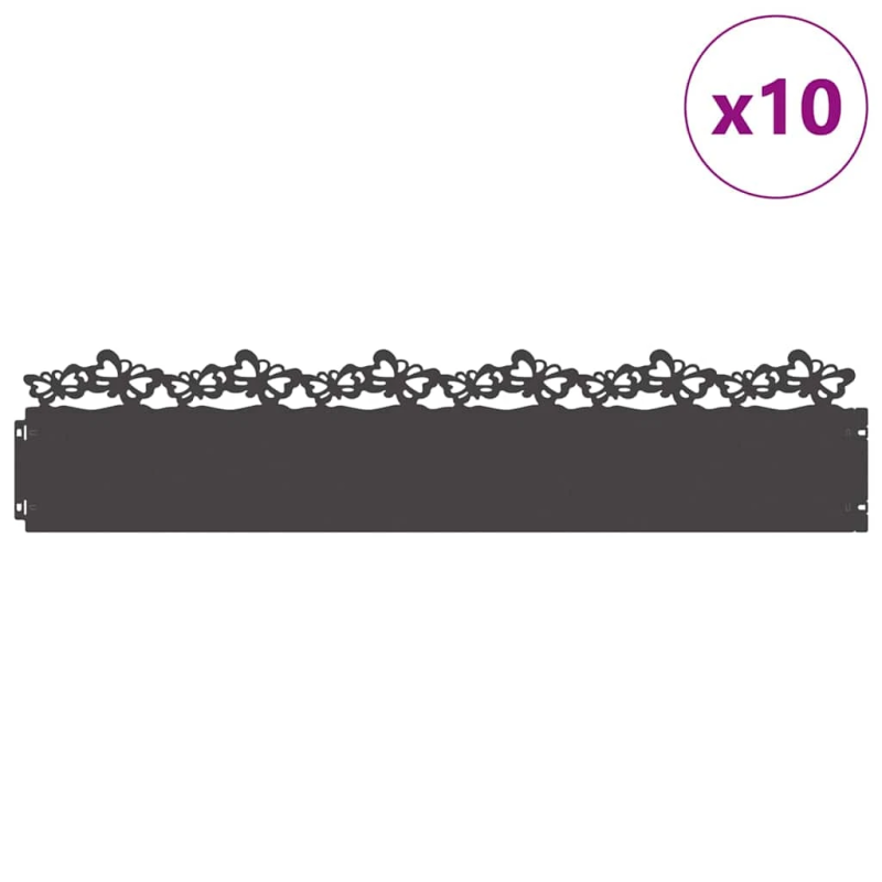 vidaXL Zāliena apmales 10 pcs Melna 103 x 0,05 x 22 cm Tērauds