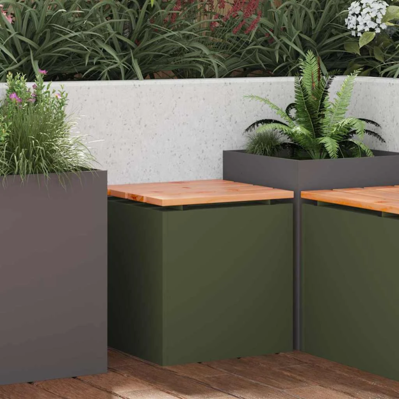 vidaXL Dārza sols Olīvu zaļa 40 x 40 x 43 cm Tērauds