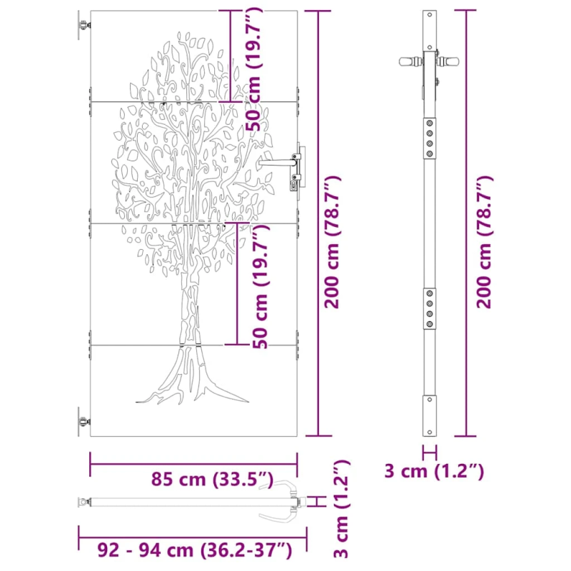 vidaXL Dārza vārti ar slēdzeni Melna 85 x 200 cm Pulverkrāsots tērauds
