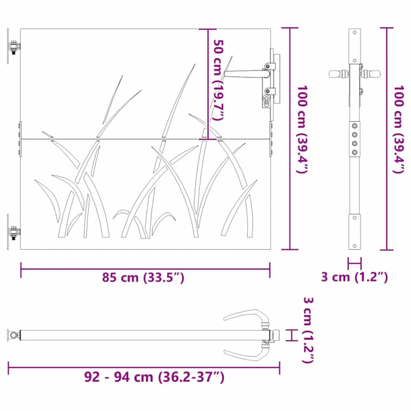 vidaXL Dārza vārti ar slēdzeni Melna 85 x 100 cm Pulverkrāsots tērauds