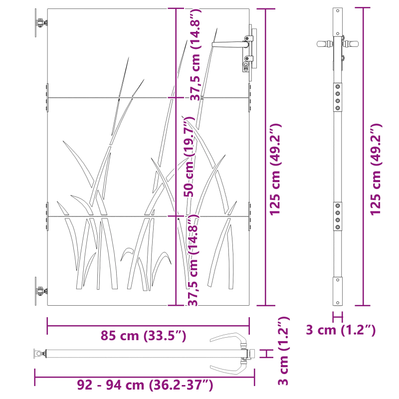 vidaXL Dārza vārti ar slēdzeni Melna 85 x 125 cm Pulverkrāsots tērauds