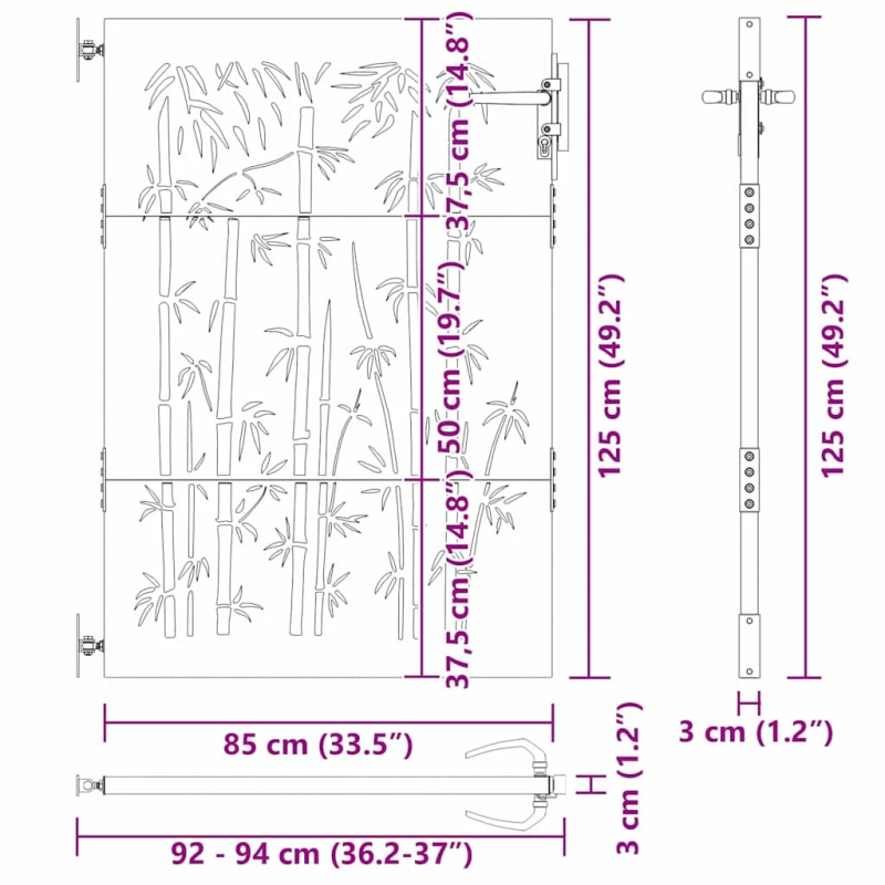 vidaXL Dārza vārti ar slēdzeni Melna 85 x 125 cm Pulverkrāsots tērauds