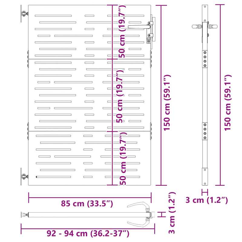 vidaXL Dārza vārti ar slēdzeni Melna 85 x 150 cm Pulverkrāsots tērauds