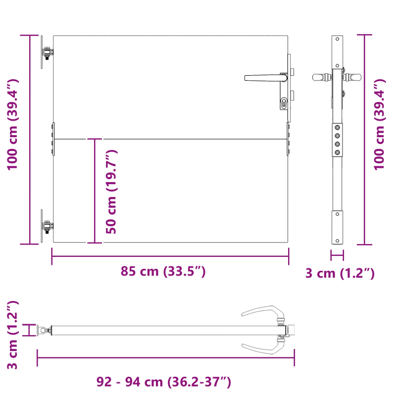 vidaXL Dārza vārti ar slēdzeni Melna 85 x 100 cm Pulverkrāsots tērauds