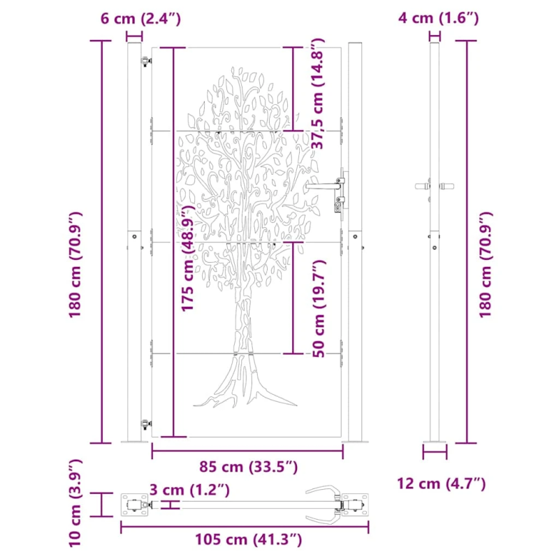 vidaXL Dārza vārti ar slēdzeni Melna 85 x 180 cm Pulverkrāsots tērauds