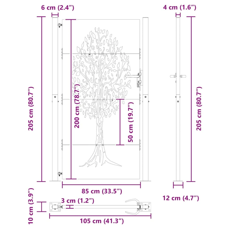 vidaXL Dārza vārti ar slēdzeni Melna 85 x 205 cm Pulverkrāsots tērauds