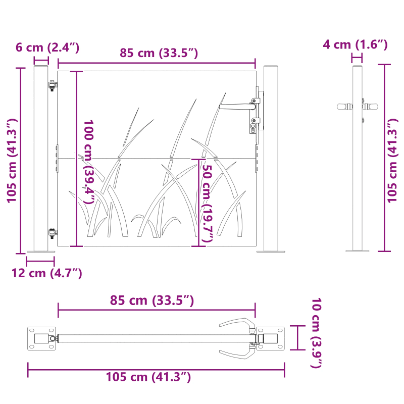 vidaXL Dārza vārti ar slēdzeni Melna 85 x 105 cm Pulverkrāsots tērauds