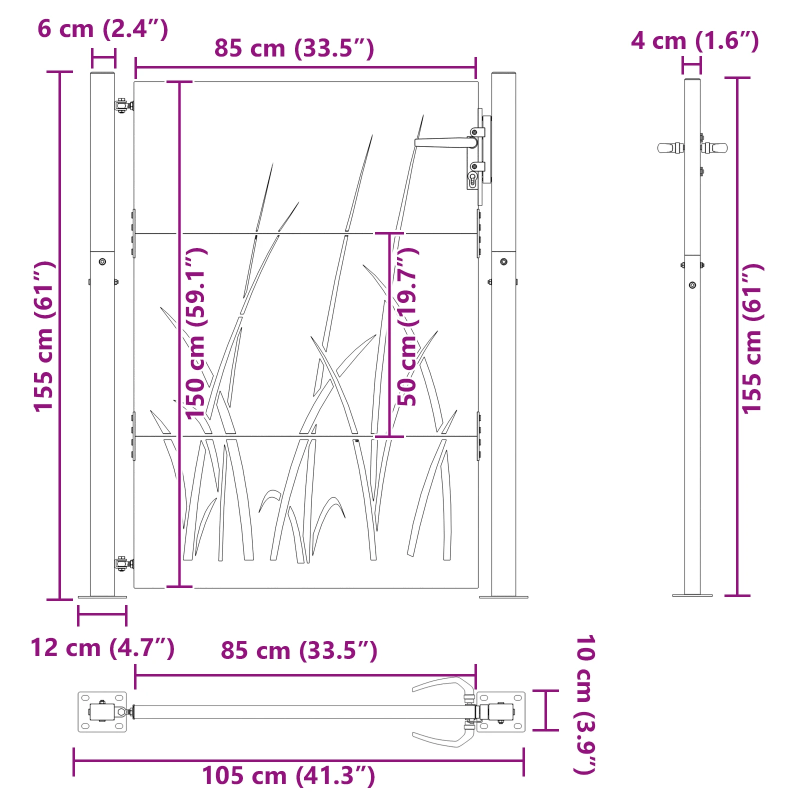 vidaXL Dārza vārti ar slēdzeni Melna 85 x 155 cm Pulverkrāsots tērauds