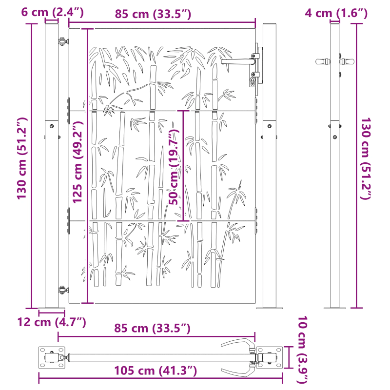 vidaXL Dārza vārti ar slēdzeni Melna 85 x 130 cm