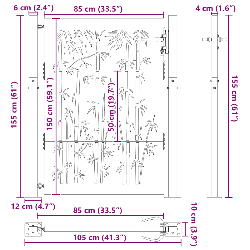 vidaXL Dārza vārti ar slēdzeni Melna 85 x 155 cm