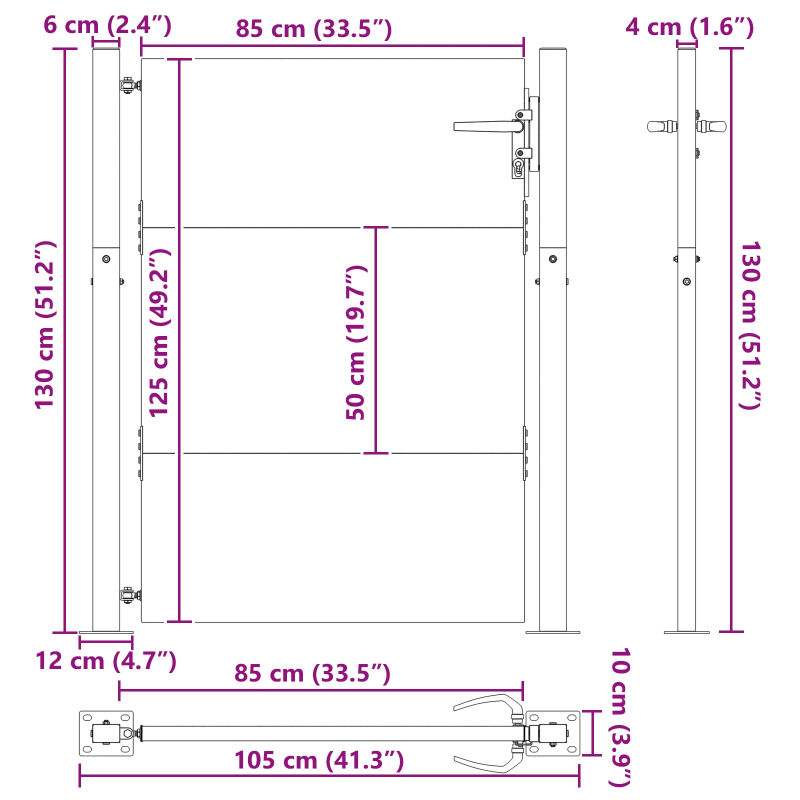 vidaXL Dārza vārti ar slēdzeni Melna 85 x 130 cm