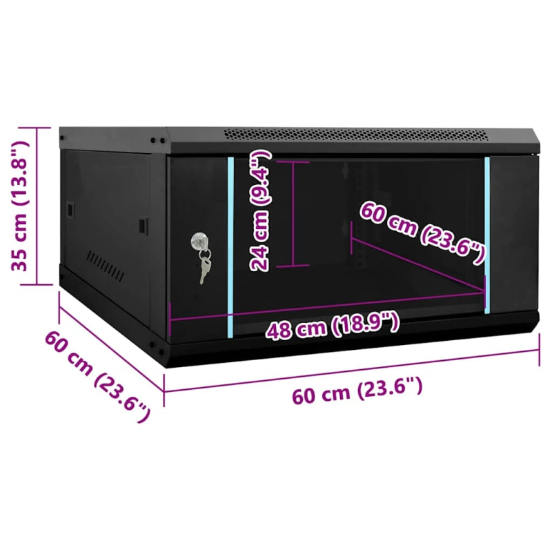 vidaXL Tīkla skapis ar uzglabāšanu Melna 60 x 60 x 35 cm Tērauds