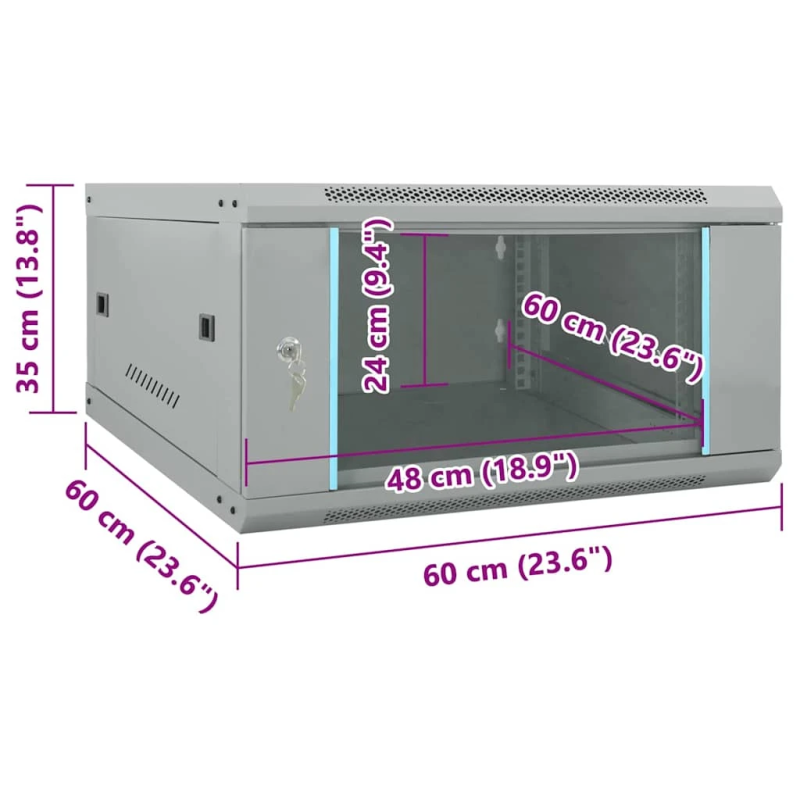 vidaXL Tīkla skapis ar uzglabāšanu Pelēka 60 x 60 x 35 cm Tērauds