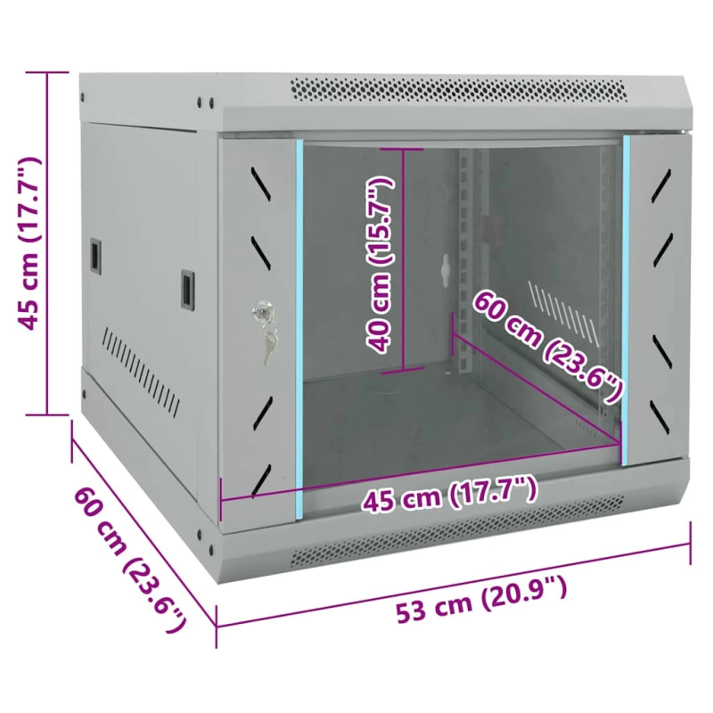 vidaXL Tīkla skapis ar uzglabāšanu Pelēka 53 x 60 x 45 cm Tērauds