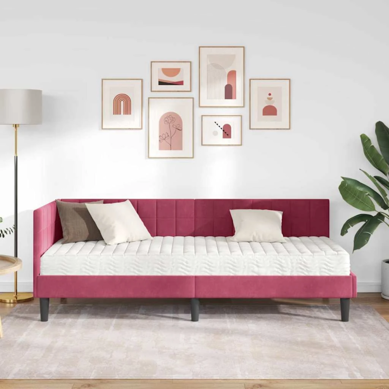 vidaXL Stūra gultas rāmis ar matrači ar galvas klāju 2 pcs Zaļa Samts