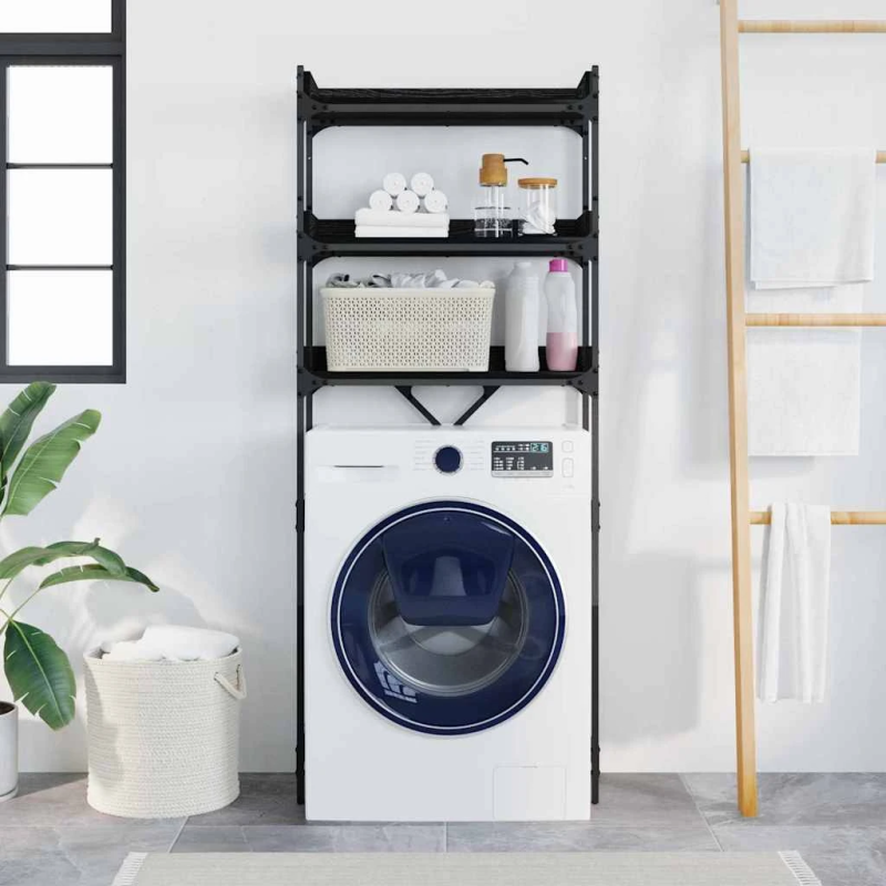 vidaXL Veļas mašīnas plaukts ar plauktu Melnais 0aks 67 x 25 x 163 cm