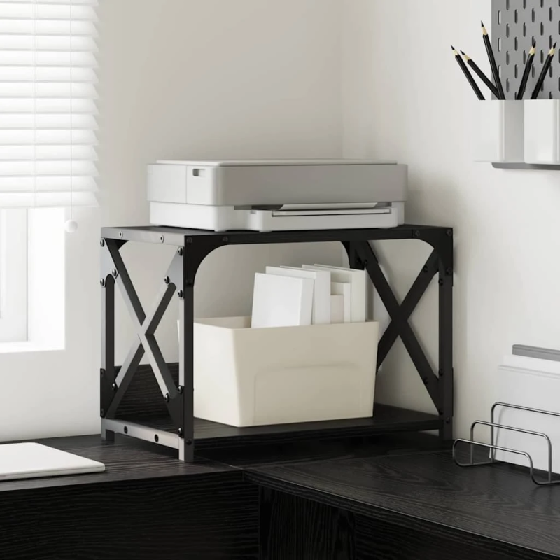 vidaXL Printera statīvs Melns ozolkoks 44 x 26 x 31.5 cm