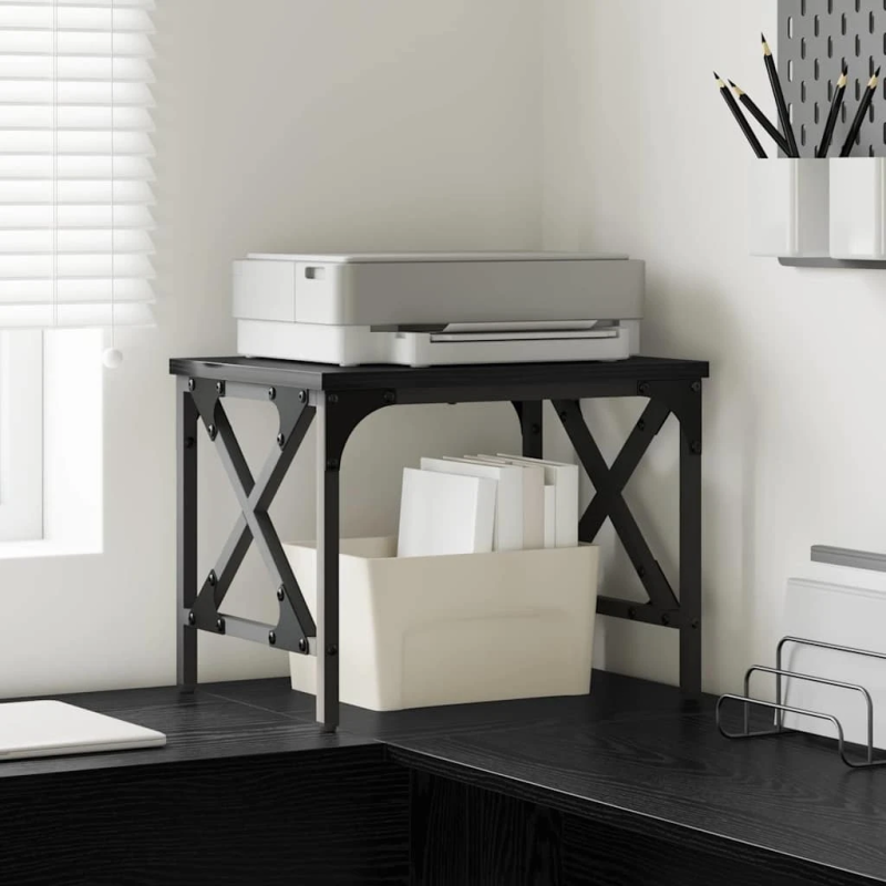 vidaXL Printera statīvs Regulējams Melns ozolkoks 40 x 30 x 31 cm