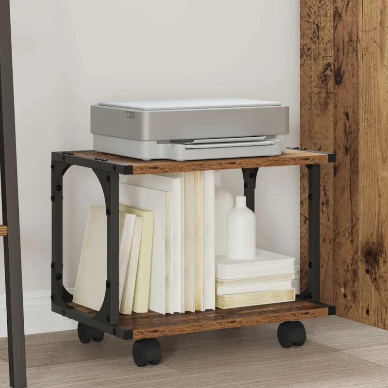 vidaXL Printera statīvs Vecs koks 41 x 28 x 33.5 cm Inženierijas koks