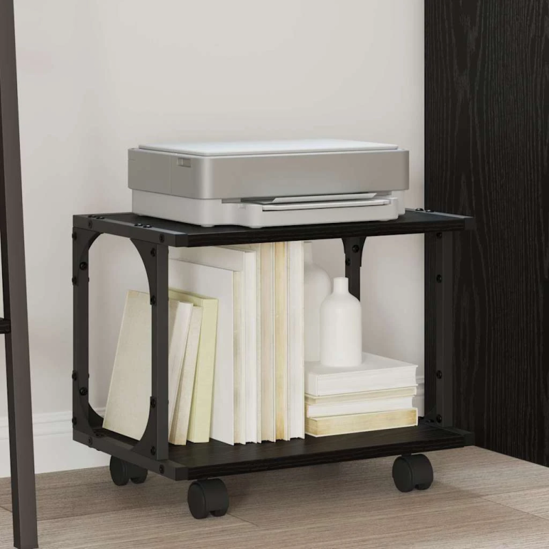 vidaXL Printera statīvs Melns ozolkoks 41 x 28 x 33.5 cm