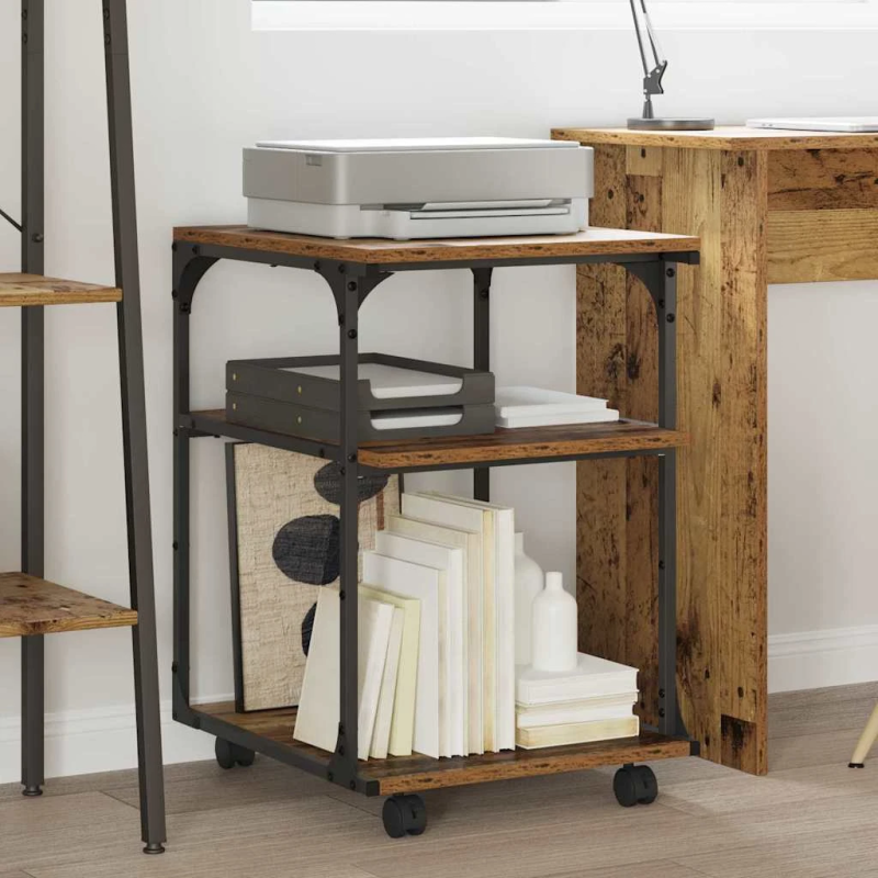 vidaXL Printera statīvs Vecs koks 43 x 48 x 64 cm Inženierijas koks