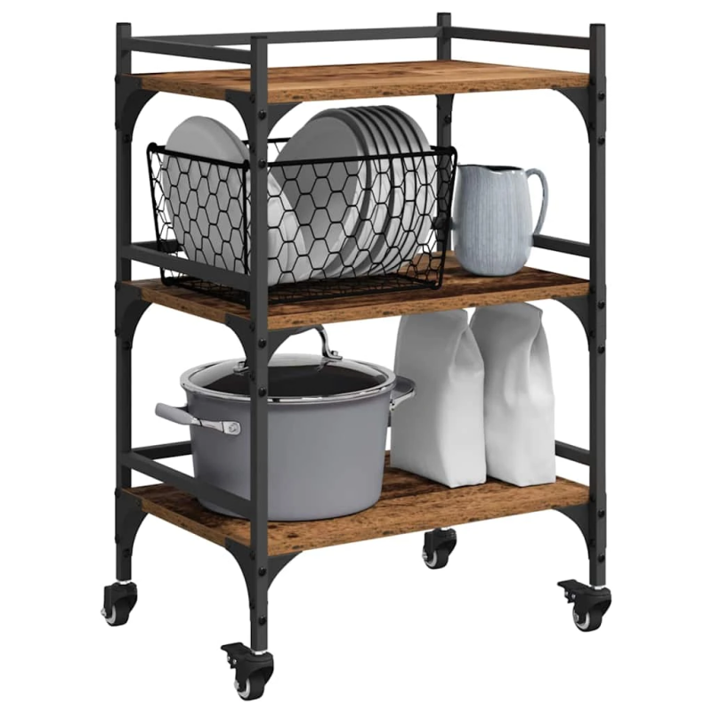 vidaXL Virtuves ratiņš Vecs koks 50 x 35 x 75.5 cm Inženierijas koks