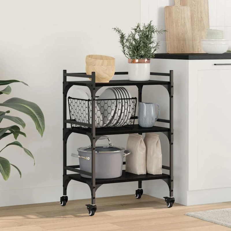 vidaXL Virtuves ratiņš Melns ozolkoks 50 x 35 x 75.5 cm