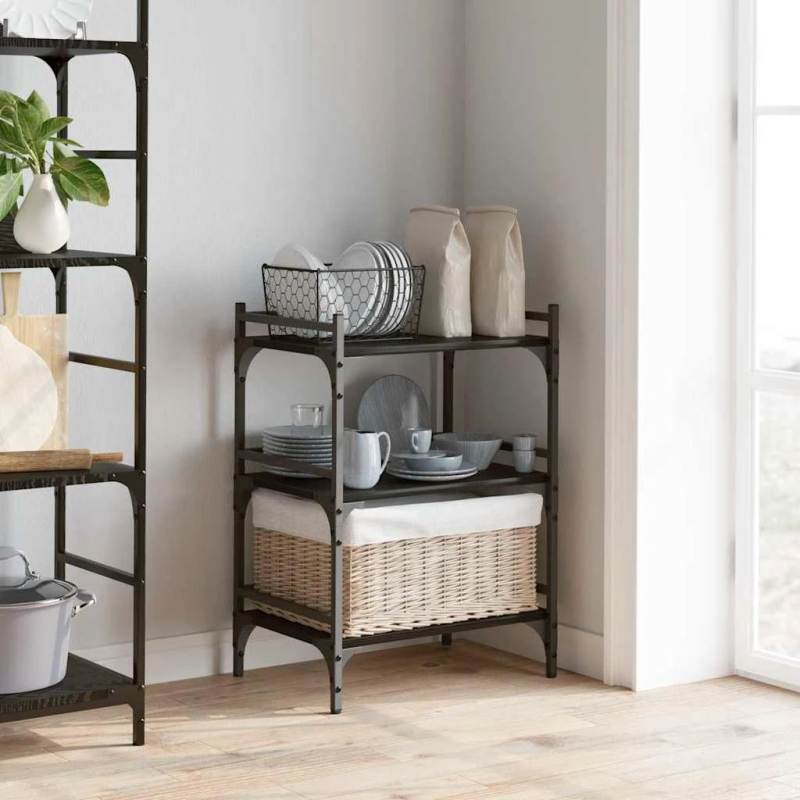 vidaXL Virtuves ratiņš Melns ozolkoks 50 x 35 x 75.5 cm