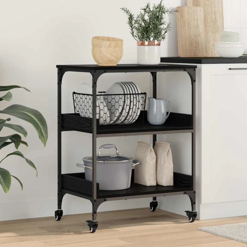 vidaXL Virtuves ratiņš Melns ozolkoks 60 x 41 x 80.5 cm