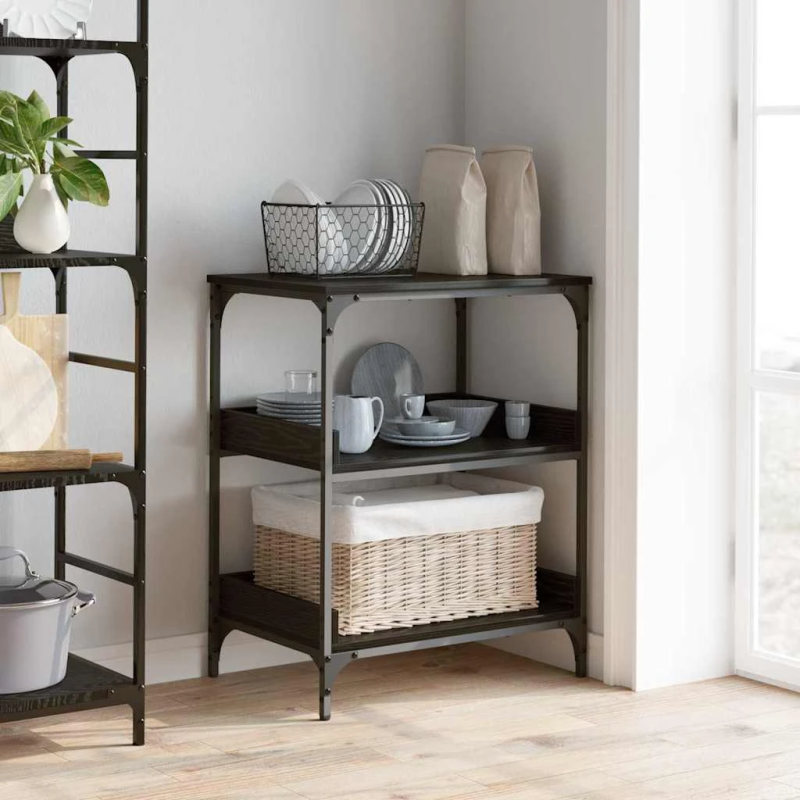 vidaXL Virtuves ratiņš Melns ozolkoks 60 x 41 x 80.5 cm