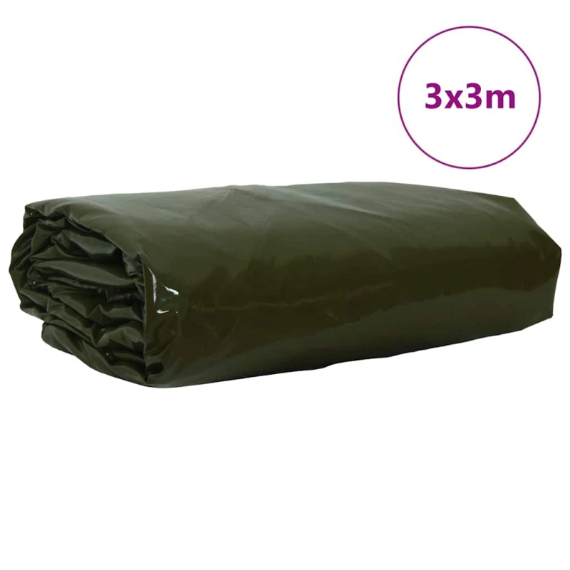 vidaXL Tarps 650g - m² Olīvu zaļš 3 x 3 m Audekls ar PVC pārklājumu