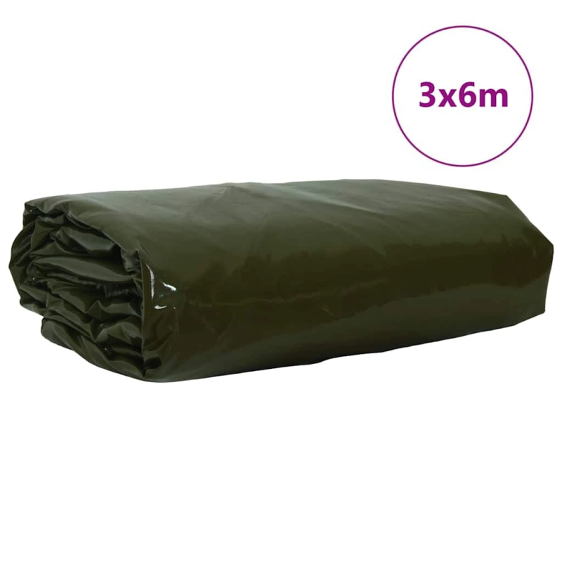 vidaXL Tarps 650g - m² Olīvu zaļš 3 x 6 m Audekls ar PVC pārklājumu