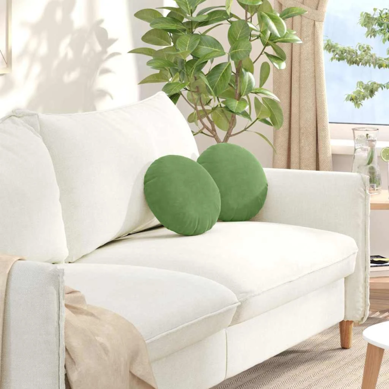 vidaXL Sēdvietas spilventiņi 2 pcs Gaiši zaļa DIA 40 x 13 cm Samts