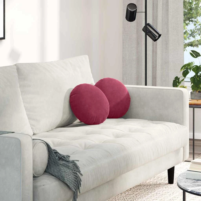 vidaXL Sēdvietas spilventiņi 2 pcs Vīna sarkans DIA 40 x 13 cm Samts