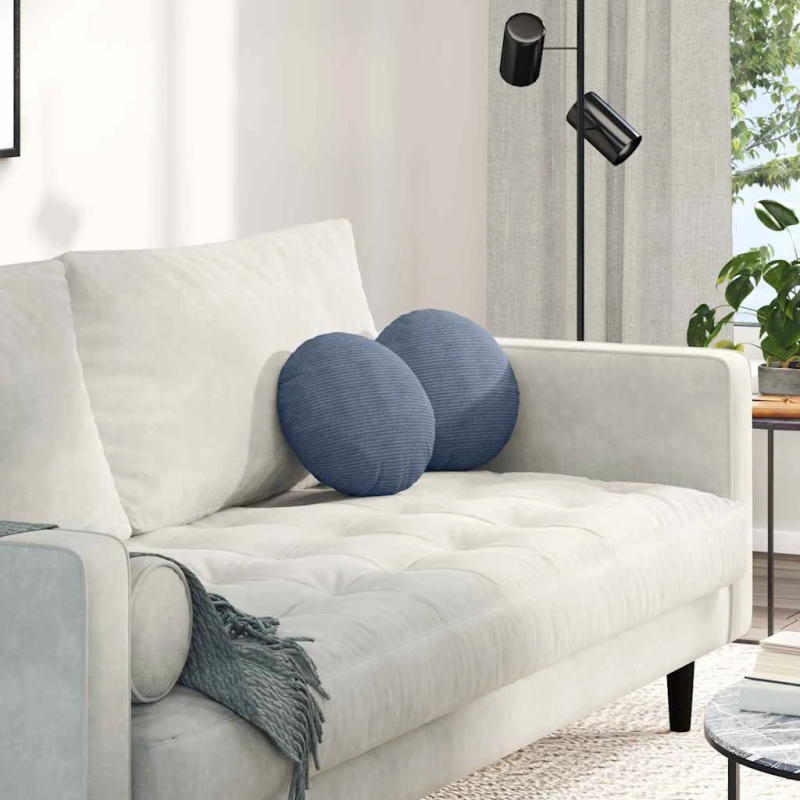 vidaXL Sēdvietas spilventiņi 2 pcs Zila DIA 30 cm Korduroja audums