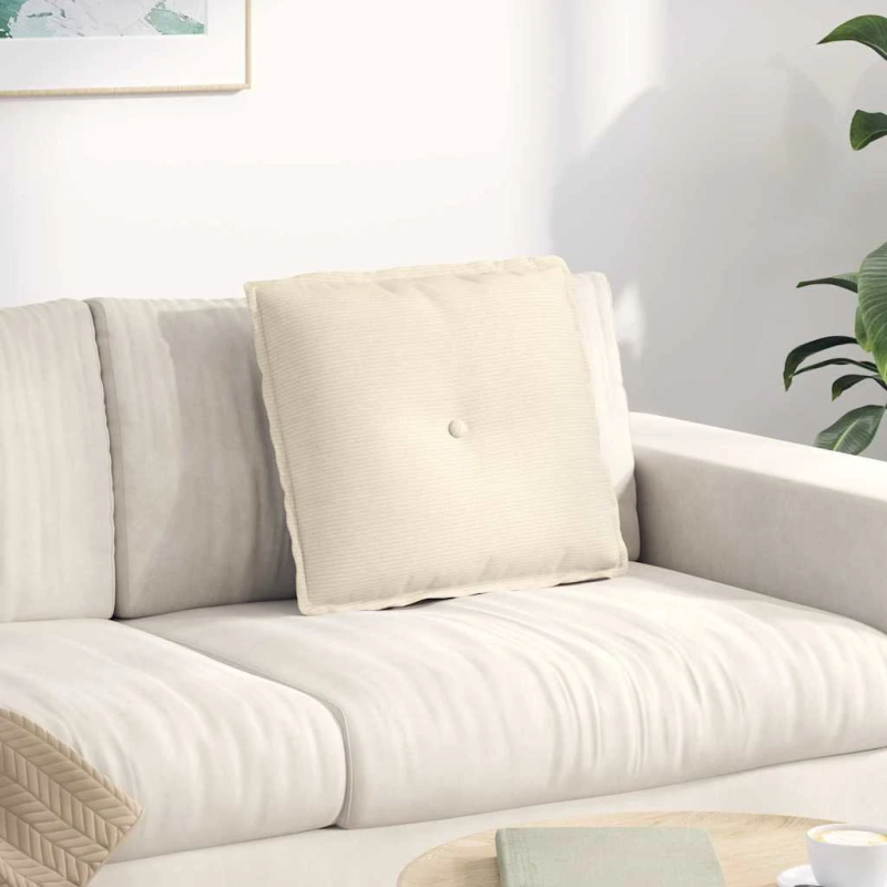 vidaXL Atpakaļ spilvens Krēmkrāsa 50 x 45 cm Korduroja audums