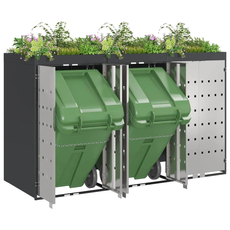 vidaXL Ratiņu tvertņu glabāšana 3 tvertņiem 340 x 77.5 x 115.5 cm