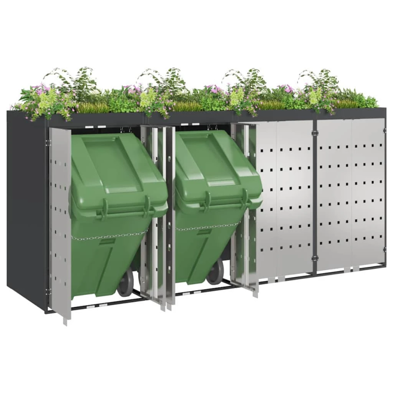 vidaXL Ratiņu tvertņu glabāšana 3 tvertņiem 340 x 77.5 x 115.5 cm