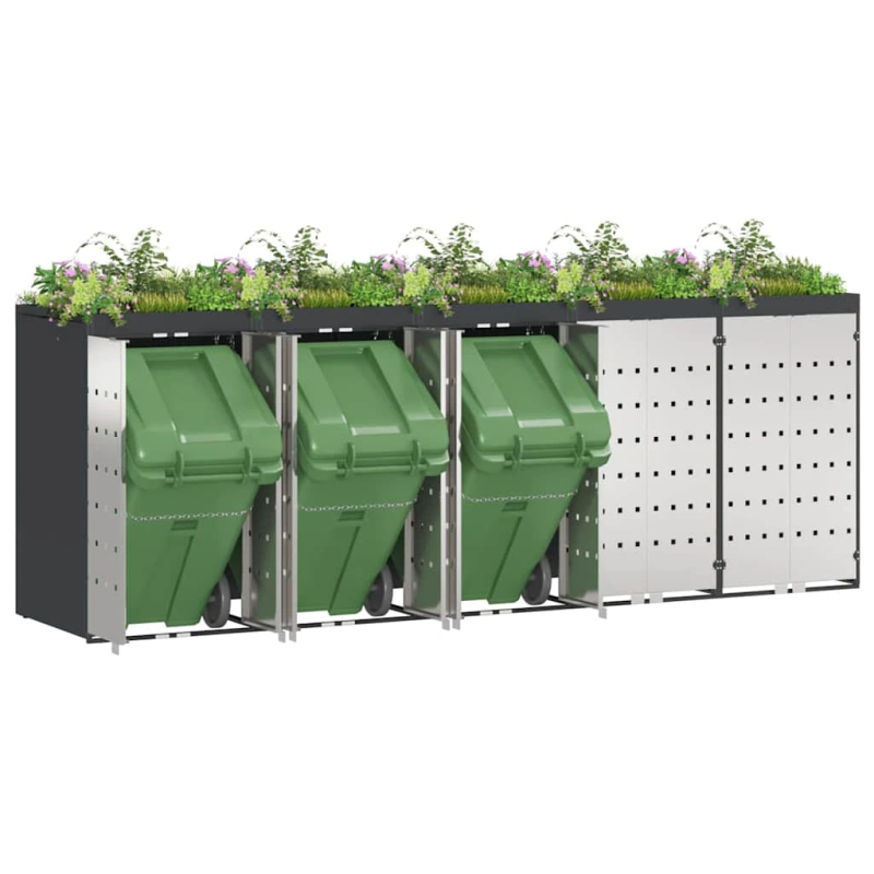 vidaXL Ratiņu tvertņu glabāšana 3 tvertņiem 340 x 77.5 x 115.5 cm