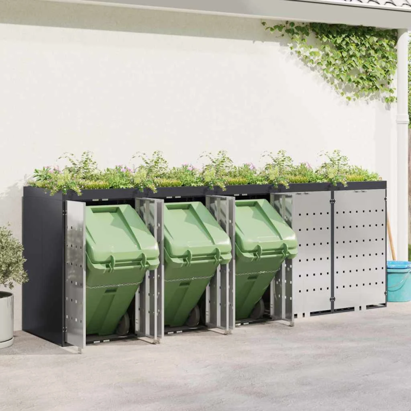 vidaXL Ratiņu tvertņu glabāšana 3 tvertņiem 340 x 77.5 x 115.5 cm