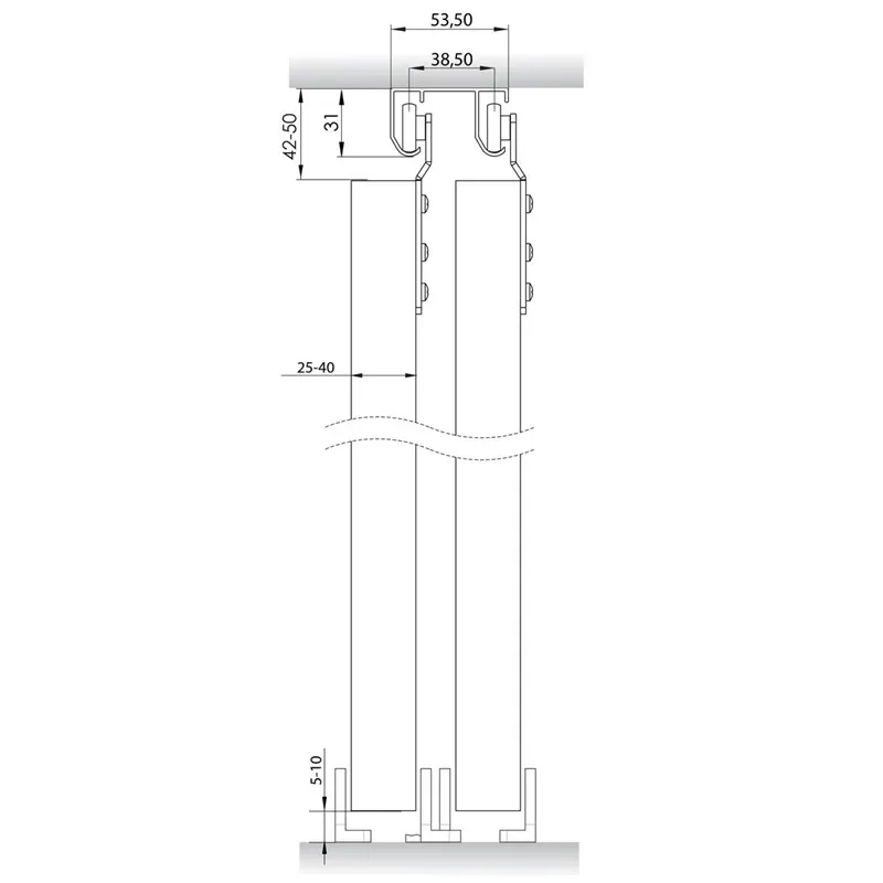 Sliežu komplekts Helaform 10406, bīdāmām iekšdurvīm, 240 cm