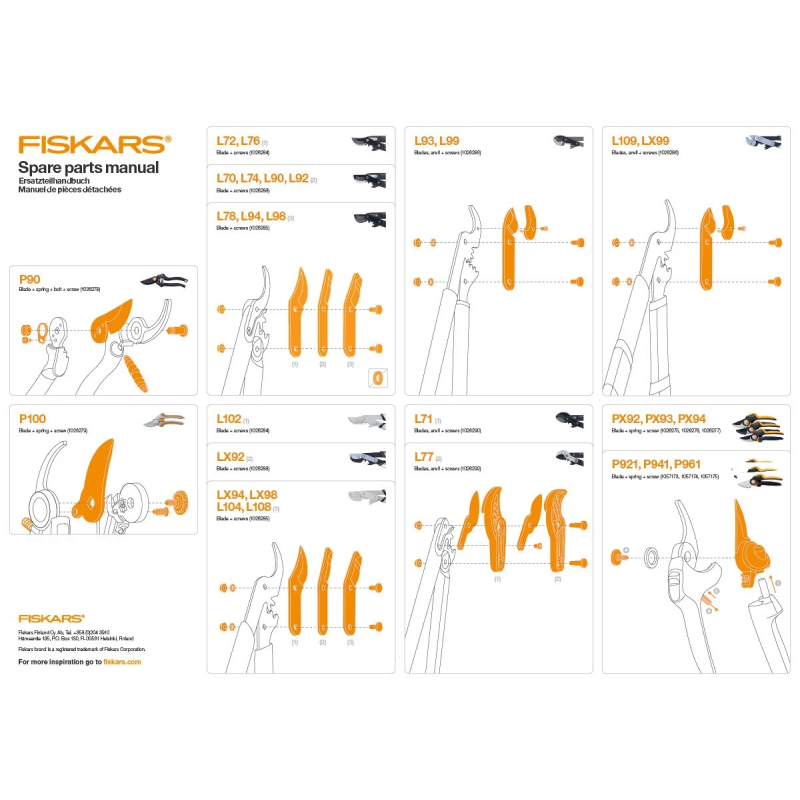 Fiskars rezerves asmens un skrūves zaru griezējiem L104-L108-L78-L94-L98-LX94-LX98 ,1026285,