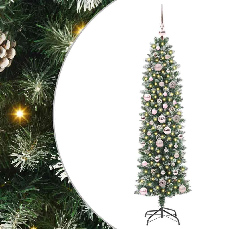 vidaXL Dirbtinis lieknas Kalėdų medis su 150 LED Žalia ir balta 150 cm