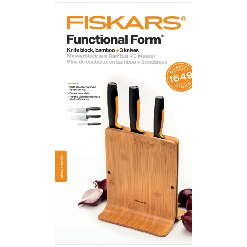 Virtuvinių peilių komplektas Fiskars Functional Form Bamboo Knife Set 1057553, 3 vnt.