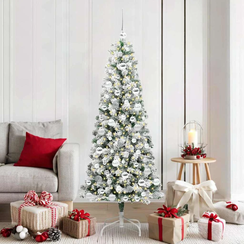 vidaXL Mākslīgā Saliekamā Ziemassvētku Egle Zaļš un balts 180 cm
