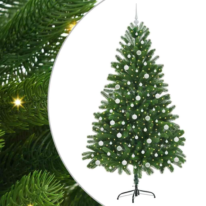 vidaXL Ziemassvētku eglīte su 300 LED ar statīvu Zaļa 210 cm PE