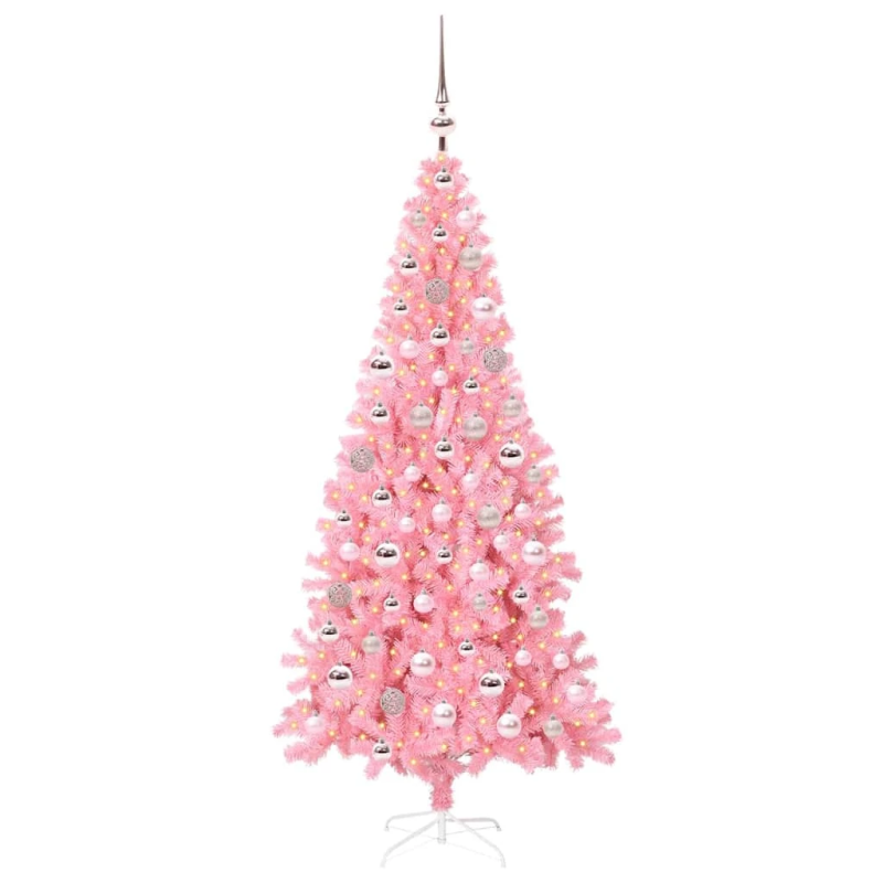 vidaXL Ziemassvētku eglīte su 300 LED ar statīvu Rozā 180 cm PVC
